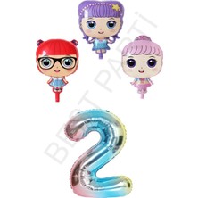 Best Parti 3 Karakter Kız Bebek ve Gökkuşağı Rakam Folyo Balon Seti Yaş 2