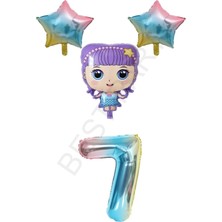 Best Parti Mor Renk Kız Bebek Gökkuşağı Rakam ve Yıldız Folyo Balon Seti Yaş 7