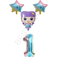 Best Parti Mor Renk Kız Bebek Gökkuşağı Rakam ve Yıldız Folyo Balon Seti Yaş 1