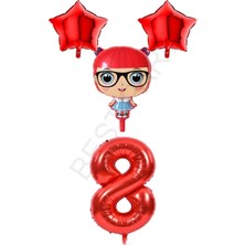 Best Parti Kırmızı Renk Kız Bebek Rakam ve Yıldız Folyo Balon Seti Yaş 8