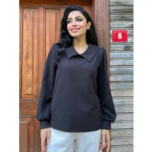 Küçüğüm Butik Uzun Kollu Yakalı Siyah Krep Bluz
