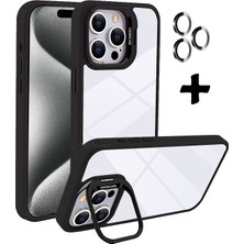 MTK Moveteck Iphone 15 Pro Kılıf Açılır Kapanır Kamera Standlı Kamera Korumalı + Kamera Lens Camı Bumper Pencereli