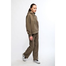 Haki Kadın Bol Paça Eşofman Altı Wide Leg Pantolon - Genas