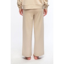 Bej Kadın Bol Paça Eşofman Altı Wide Leg Pantolon - Genas