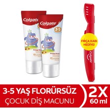 Colgate 3-5 Yaş Portakal Aromalı Florürsüz Çocuk Diş Macunu 60 ml x2 Adet + Fırça Kabı Hediye