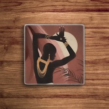 Afrikalı Kadınlar Temalı Doğal Taş Traverten Bardak Altlığı 4 Lü Set