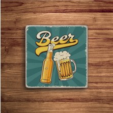 Vintage Drink Temalı Doğal Taş Traverten Bardak Altlığı 4 Lü Set