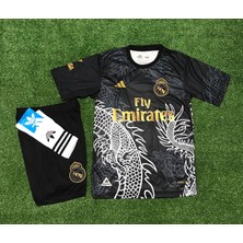 Real Madrid 2023/24 Yeni Sezon Dragon (Ejderha) Desenli Cristiano Ronaldo Forması+Şort+Çorap 3'lü Set (Black)