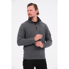 Msw Gri Fermuarlı Regular Fit Süet Detaylı Uzun Kollu Erkek Selanik Sweatshirt