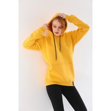 Alinda Kapüşonlu 3 Iplik Şardonlu  Kanguru Cepli Bayan Sweatshirt