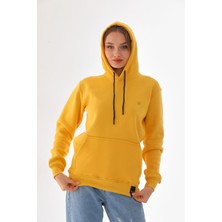 Alinda Kapüşonlu 3 Iplik Şardonlu  Kanguru Cepli Bayan Sweatshirt