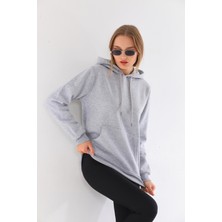 Alinda Kapüşonlu 3 Iplik Şardonlu  Kanguru Cepli Bayan Sweatshirt