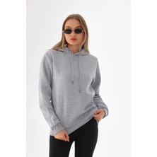 Alinda Kapüşonlu 3 Iplik Şardonlu  Kanguru Cepli Bayan Sweatshirt