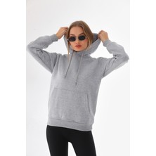 Alinda Kapüşonlu 3 Iplik Şardonlu  Kanguru Cepli Bayan Sweatshirt