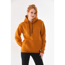 Alinda Kapüşonlu 3 Iplik Şardonlu  Kanguru Cepli Bayan Sweatshirt