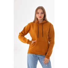 Alinda Kapüşonlu 3 Iplik Şardonlu  Kanguru Cepli Bayan Sweatshirt