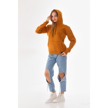 Alinda Kapüşonlu 3 Iplik Şardonlu  Kanguru Cepli Bayan Sweatshirt