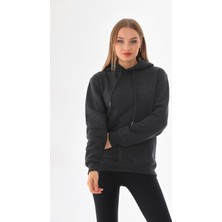 Alinda Kapüşonlu 3 Iplik Şardonlu  Kanguru Cepli Bayan Sweatshirt