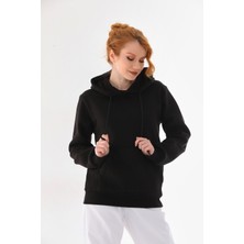 Alinda Kapüşonlu 3 Iplik Şardonlu  Kanguru Cepli Bayan Sweatshirt