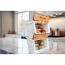 Geseus Motek Patateslik Soğanlık Sepeti , Oyuncak Kutusu , Sebzelik Tekerlekli Organızer Çok Amaçlı Kutu 2X12LT-BAMBU+KREM
