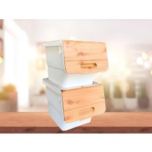 Geseus Motek Patateslik Soğanlık Sepeti , Oyuncak Kutusu , Sebzelik Tekerlekli Organızer Çok Amaçlı Kutu 2X12LT-BAMBU+KREM