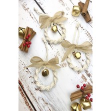 Emtory Home Good Vibes - 3 Adet Ekru Makromeli Hasır Fiyonklu Zil Boncuklu Ağaç Süsü