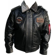 Crew Turk Crewtürk Gerçek Deri Pilot Ceketi Siyah Mont