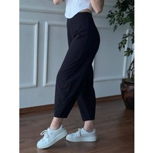 EDZ Kadın Siyah Balon Pantolon Full Likralı Beli Lastikli Günlük