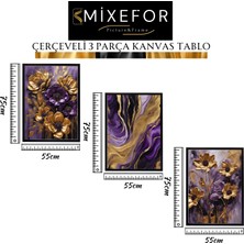 Çerçeveli 3 Parça Tablo Set-Soyut Çiçek Desen Kanvas Tablo -Tek Tablo Ölçü 55CM x 75CM