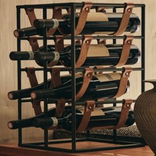 Trend Muud Dekoratif Wine Rack Drink 8 Li Stand Metal Şaraplık Içecek Standı Deri Bantlı Şaraplık