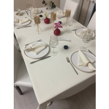 Zeren Home Keten Görünümlü Dertsiz Masa Örtüsü Krem 25 Parça