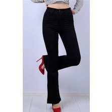Makras Exclusive Golden Black Yüksek Bel Likralı Simsiyah İspanyol Jeans Pantolon