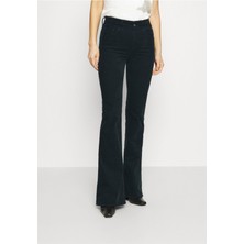 Makras Exclusive Simsiyah İspanyol Paça Denim Jeans Yüksek Bel Solmaz Siyah İspanyol Kot Pantolon Likralı