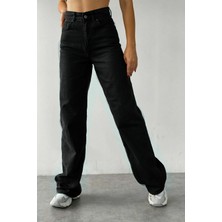 Makras Exclusive Tessa Gold Ikon 90's Siyah Likralı Süper Extra Yüksek Bel Palazzo Salaş Jean Pantolon