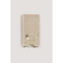 Yasemın Kadıfe Nakıslı Çeyız Havlusu Bej 50X85
