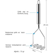 Porselen Diyarı Pratik 24 cm Çelik Pastanlamz Patates Ezici Püre Yapıcı