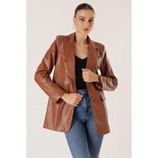 By Saygı Çift Düğmeli Sahte Cepli Astarlı Deri Ceket