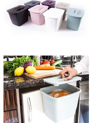 abnturk Mutfak Organizetörü Kapaklı Dolap Kapağına Asılabilir Pratik Kullanımlı 6 Litre Askılı Çöp Kovası