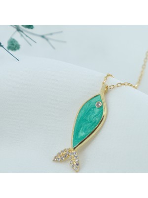 Neva Jewelry 925 Ayar Fantastik Açık Yeşil Balık Modelli Gümüş Kolye