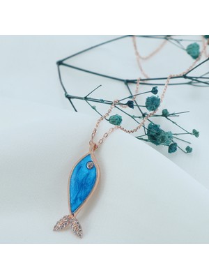 Neva Jewelry 925 Ayar Fantastik Koyu Mavi Balık Modelli Gümüş Kolye
