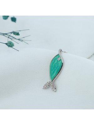 Neva Jewelry 925 Ayar Fantastik Açık Yeşil Balık Modelli Gümüş Kolye