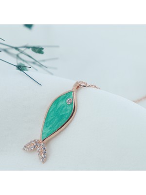 Neva Jewelry 925 Ayar Fantastik Açık Yeşil Balık Modelli Gümüş Kolye