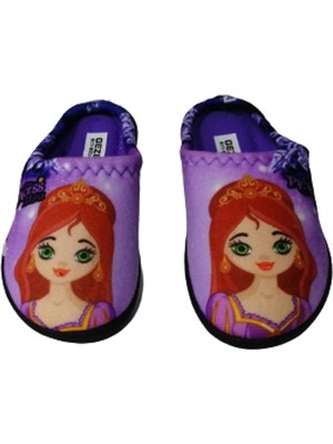 Gezer Kız Çocuk Mor Prenses Figürlü Ev Içi Terlik