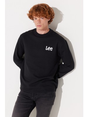 Lee Regular Fit Normal Kesim Bisiklet Yaka Şardonlu Logolu Siyah Sweatshirt