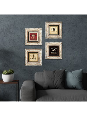 Pinecone Stone Kahve Çerçeveli Taş Duvar Tablosu 4’lü Set - Dekoratif Modern Sanat, Ev ve Ofis Dekoru |TK4-20|