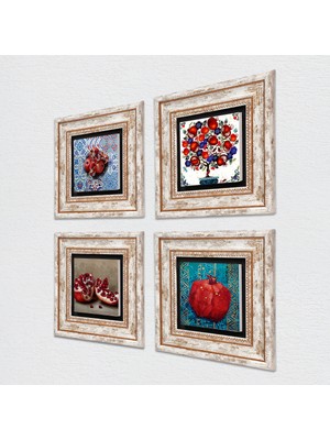 Pinecone Nar Ağacı, Nar Taş Duvar Tablosu Çerçeveli Duvar Dekoru 4 Parça Tablo Seti Wall Art T4-18