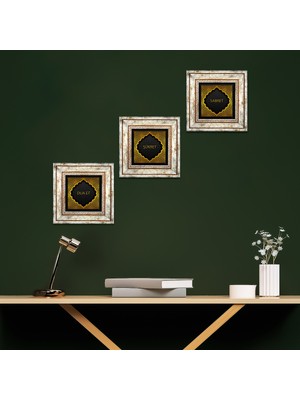 Pinecone Stone Dua Et, Şükret, Sabret Çerçeveli Taş Duvar Tablosu 3’lü Set - Dekoratif Modern Sanat, Ev ve Ofis Dekoru |TK3-31|