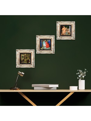 Pinecone Stone Kaplumbağa Terbiyecisi, İki Müzisyen Kız, Halı Tüccarı Çerçeveli Taş Duvar Tablosu 3’lü Set - Dekoratif Modern Sanat, Ev ve Ofis Dekoru |TK3-25|