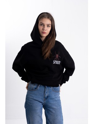 Pull The Hood Unisex Oversize Spırıt Baskı Kapşonlu Sweatshirt