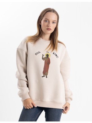 Pull The Hood Unisex Oversize Jesus Is King Baskı Sweatshirt